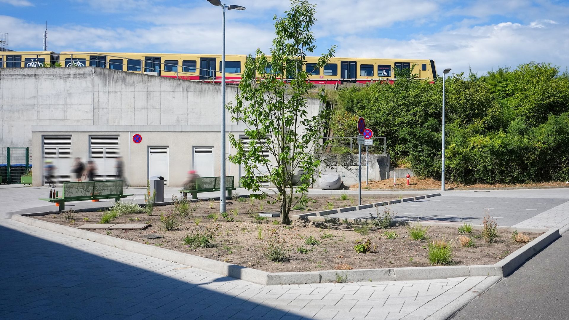 Neue Begrünung auf dem Bahnhofsvorplatz in Berlin Südkreuz